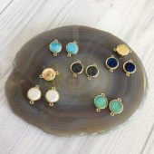 Коннекторы круглые, Друза кварца, 12мм. позолота 24К.