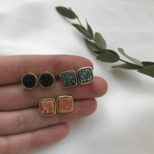 Пусеты с друзой кварца, позолота 24К.