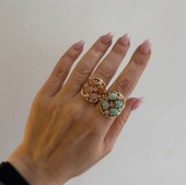 Кольцо с натуральными камнями и цирконием, 24*20 мм, безразмерное