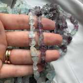 Натуральные камни "Крошка", флюорит, аквамарин, нить