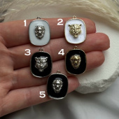 Подвеска "Лев"и "Тигр", белая/черная эмаль, позолота/родирование