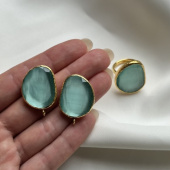 Швензы/кольцо с ювелирным стеклом "Бирюза", позолота