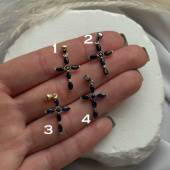 Подвеска "Крест с синими и черными циркониями", 20*15 мм, позолота/родирование