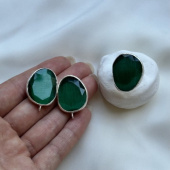 Швензы/кольцо с ювелирным стеклом "Изумрудный", посеребрение