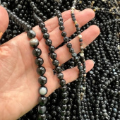 Агат черный, гладкая бусина, нить