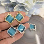 Коннектор Ювелирный, в стиле Van Cleef, Родирование/Розовая Позолота 24К, Цвет Голубой