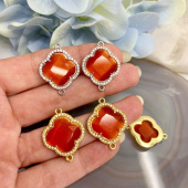 Коннектор Ювелирный, в стиле Van Cleef, Родирование/Розовая Позолота 24К, Цвет Оранжевый