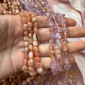 Солнечный камень, аметрин, галтовка, нить