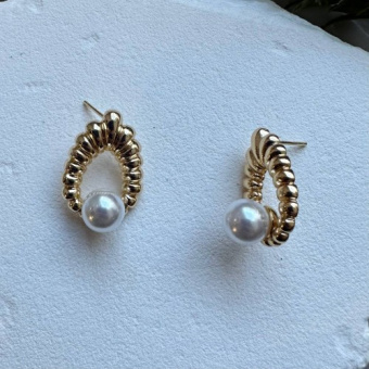 Серьги "Ракушка" с жемчугом Майорка, 22*15 мм