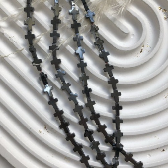 Бусина "Крест черненый", гематит, 6*8 мм, штука