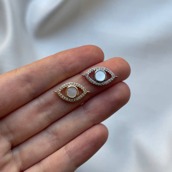 Коннектор "Глаз" с перламутром и циркониями, 10*19 мм