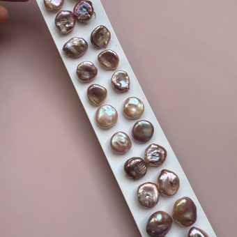 Пусеты из натурального жемчуга "Розовый", 12-13 мм