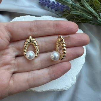 Серьги "Ракушка" с жемчугом Майорка, 22*15 мм