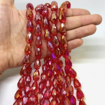 Хрустальная бусина, капля красная 10*15мм (уп. 10шт)