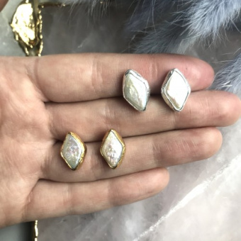 Серьги-ромбы с барочным жемчугом позолота 24К/посеребрение