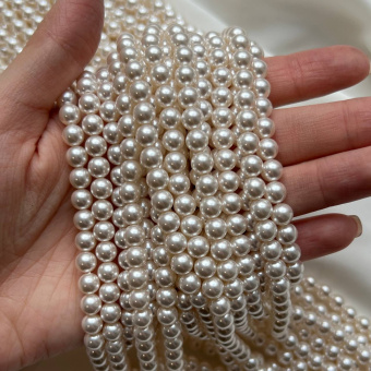 Жемчуг Майорка "Пудровый", гладкая бусина, 6 мм, нить