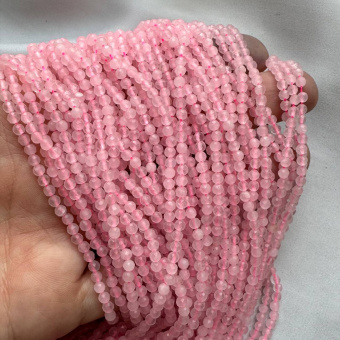 Розовый кварц, граненая бусина A Grade, 3 мм, нить