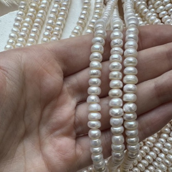 Жемчуг натуральный "Рондель", 6*4 мм, нить 18 см