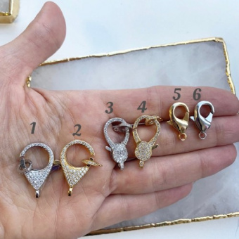 Карабин "Дельфин" , позолота/родирование/инкрустация цирконами  , 20мм, 26мм