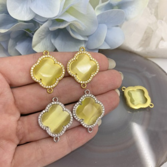 Коннектор Ювелирный, в стиле Van Cleef, Родирование/Розовая Позолота 24К, Цвет Желтый