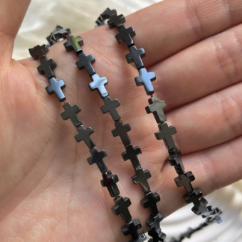 Бусина "Крест черненый", гематит, 6*8 мм, штука