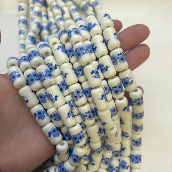 Бусина цилиндр расписная, керамика, 16,5*10 мм, штука