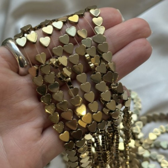 Бусина "Сердце", гематит 6 мм, 10 шт.