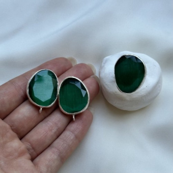 Швензы/кольцо с ювелирным стеклом "Изумрудный", посеребрение