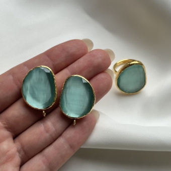 Швензы/кольцо с ювелирным стеклом "Бирюза", позолота