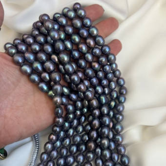 Жемчуг натуральный, чёрный, 9-10 мм, нить