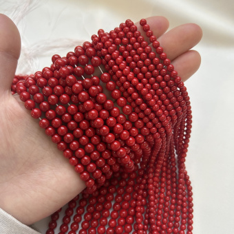 Жемчуг Майорка «Красный», гладкая бусина, 4/6 мм, нить