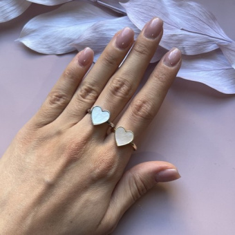 Кольцо безразмерное "Сердце" с перламутром, 12 мм, позолота/родирование