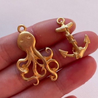 Подвеска "Осьминог" и "Якорь", Итальянская фурнитура, позолота