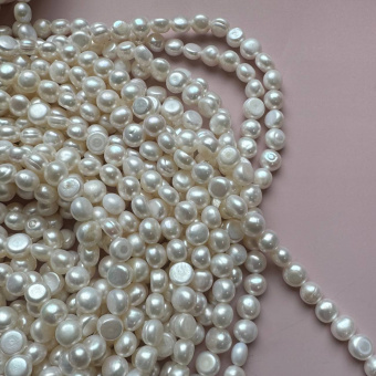 Жемчуг натуральный, 8*6 мм, нить