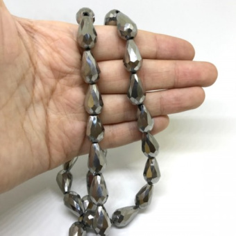 Хрустальная бусина, капля серебряная 10*15мм (уп. 10шт)
