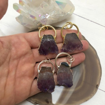 Подвеска, срез аметиста, 30-35мм. Позолота 24К/Родирование