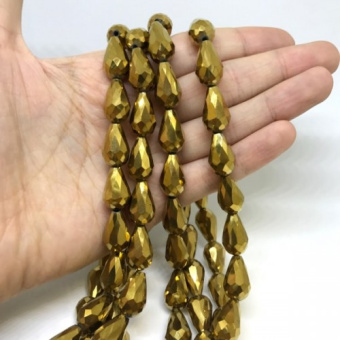 Хрустальная бусина, капля золотая 10*15мм (уп. 10шт)