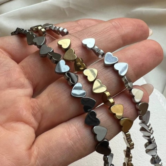 Бусина "Сердце", гематит 6 мм, позолота/родирование/чернение, 10 шт.