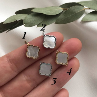 Подвеска и коннектор в стиле Van Cleef с перламутром родирование/позолота