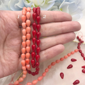 Бусина коралла, капля, размер 8мм, лососевый и красный цвет