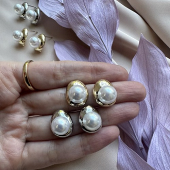 Швензы "Патрисия" с майоркой, 13*16 мм, позолота/родирование