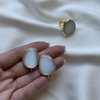 Швензы/кольцо с ювелирным стеклом "Слоновая кость", позолота