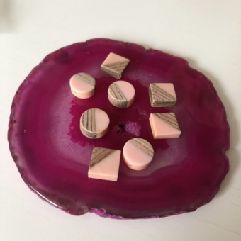 Бусина  из натурального дерева, Квадрат/Круг, комбинированная пластиком. 15мм