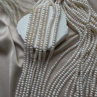 Жемчуг натуральный "Рондель", 6*4 мм, нить 18 см