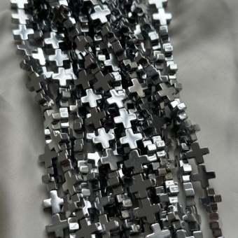 Бусина "Крест", гематит 10 мм, 1 шт.