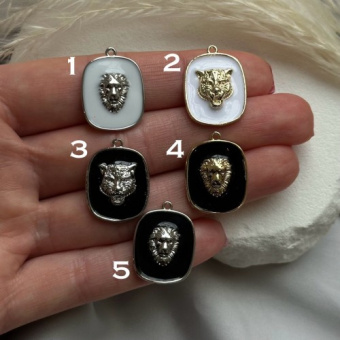 Подвеска "Лев"и "Тигр", белая/черная эмаль, позолота/родирование