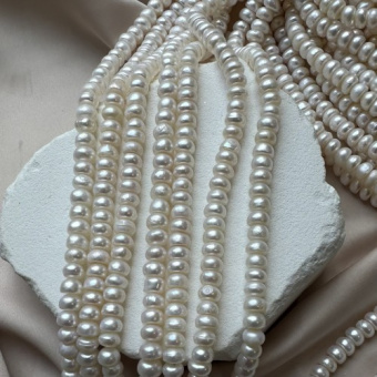 Жемчуг натуральный "Рондель", 6*4 мм, нить 18 см