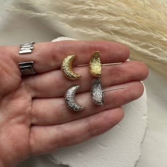 Серьги "Луна", фактурные, 15*9 мм